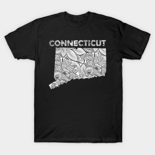 Mandala art map of Connecticut with text in white T-Shirt